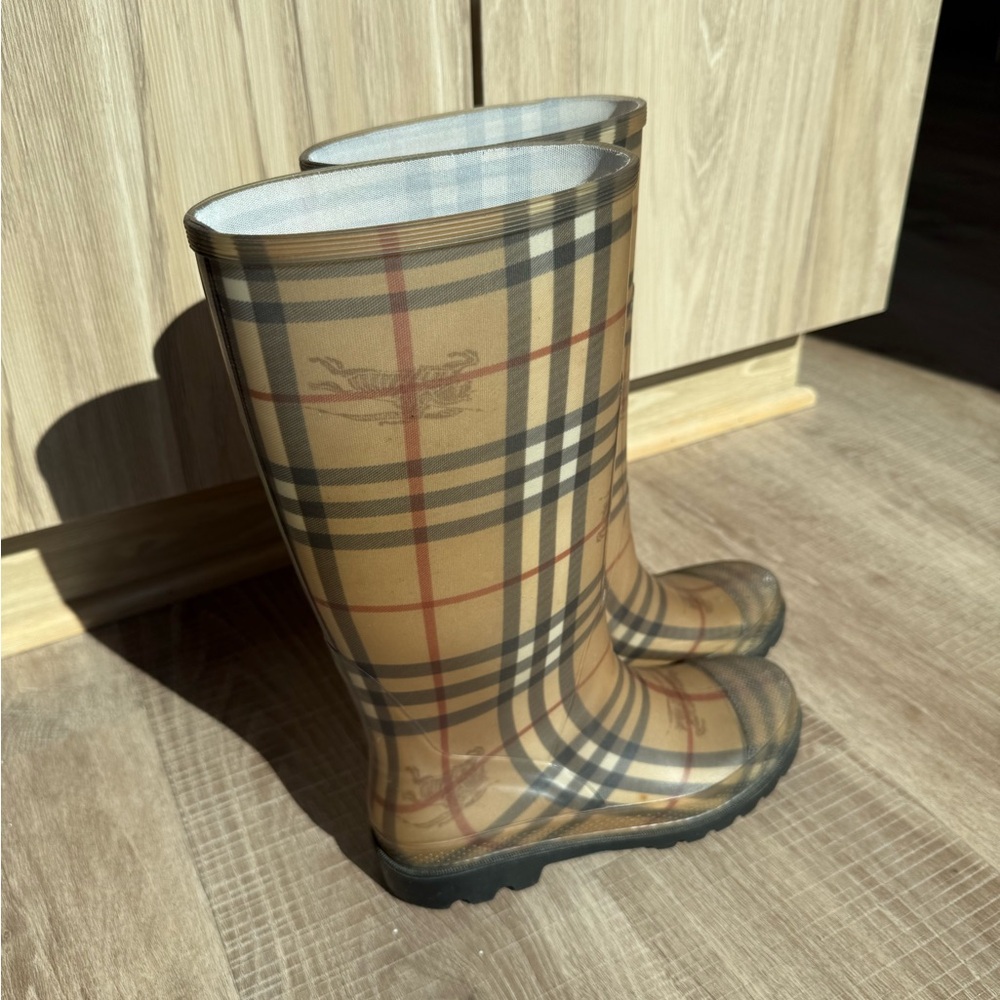 Burberry Haymarket Rubber Rain Boots 38
